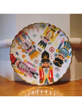 Anthropologie Quill and Fox Christmas Nutcracker Canape Plate 6.5”